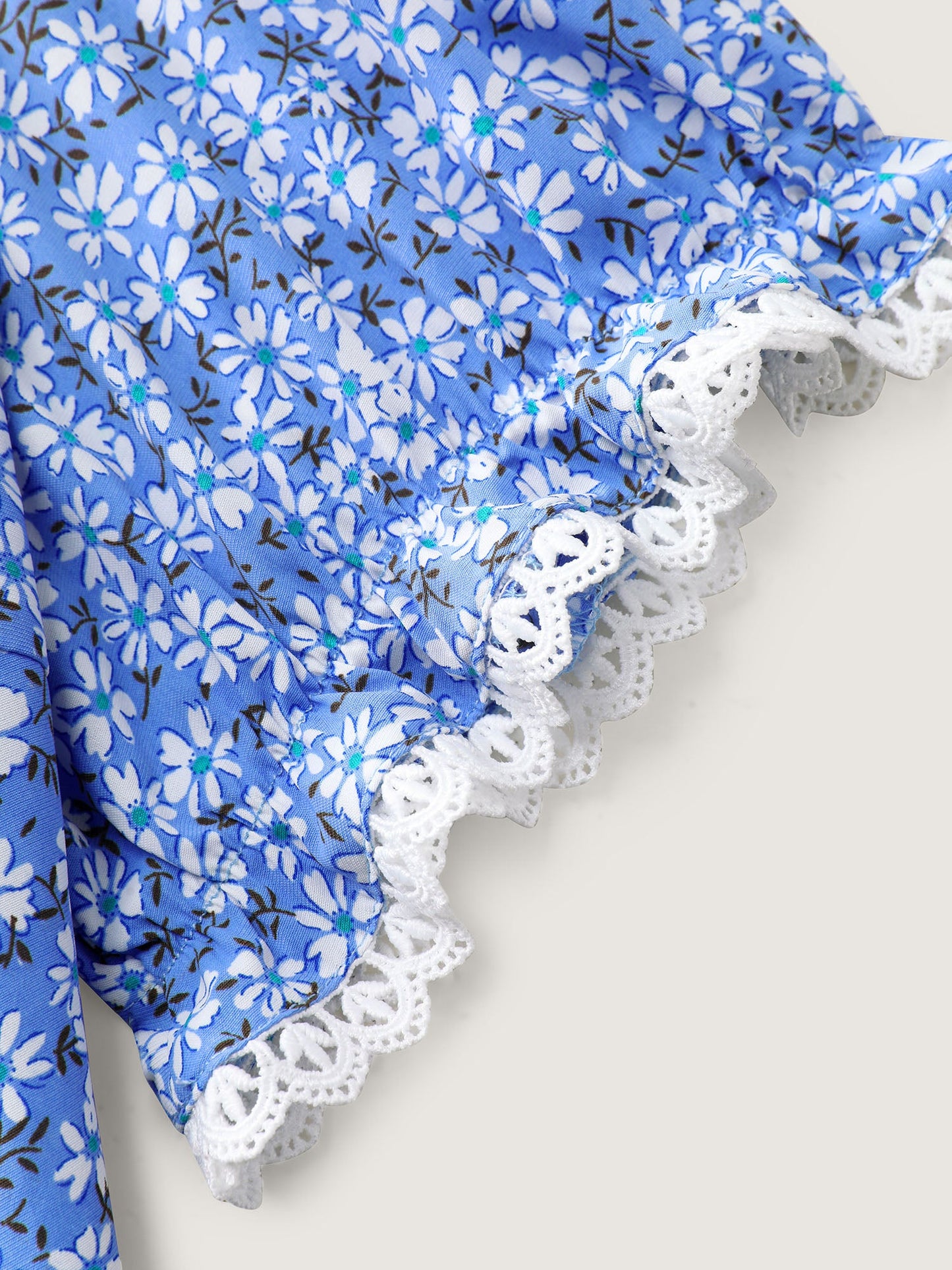 Micro Floral Print Lace Trim Blouse