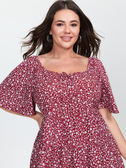 Micro Floral Print Sweetheart Neck Blouse