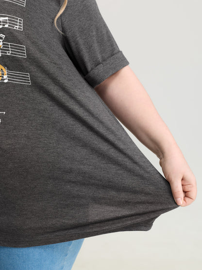 Cat Tunes Print Stretchy T-Shirt