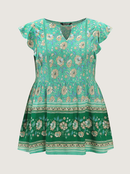 Supersoft Floral Print Keyhole Neck Blouse