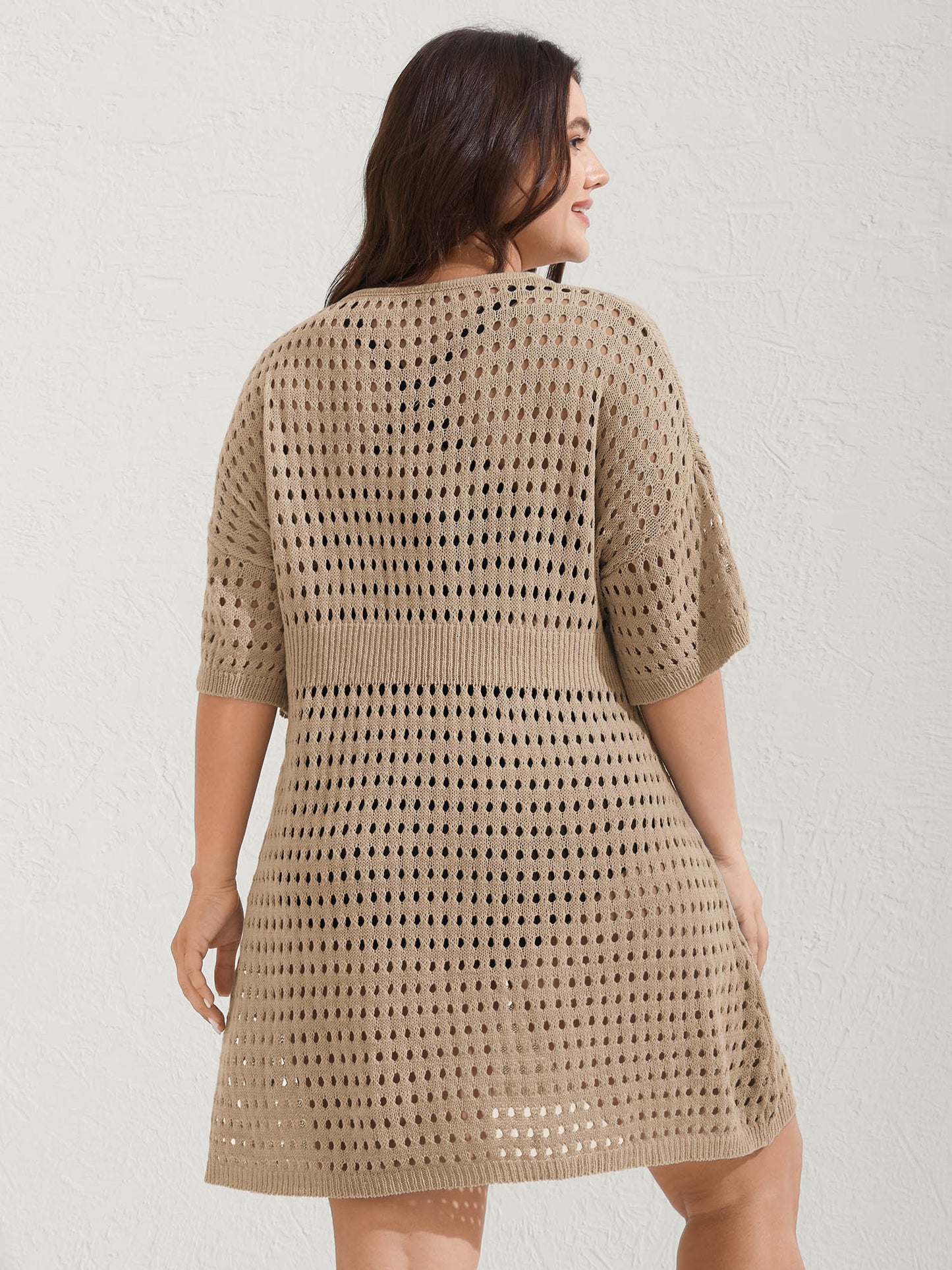 Cut-Out Waist-Cinched Button Swim Cover-Up