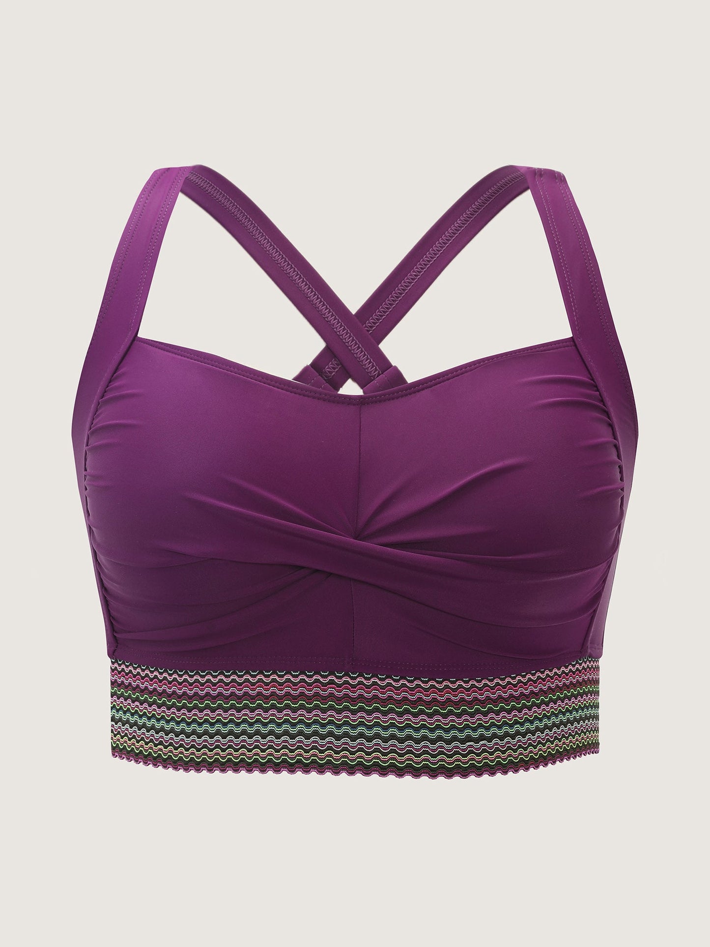 Twist Front Patchwork Woven Ribbon Swim Top