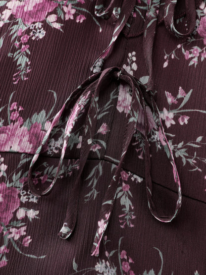 Romantic Floral Print Layered Ruffled Sleeve Blouse