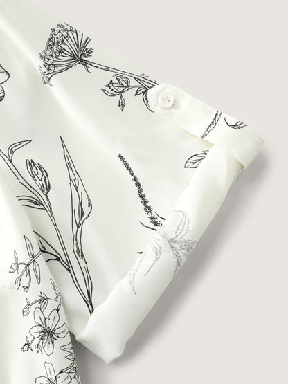 Floral Print Tab Sleeve Button-Down Blouse