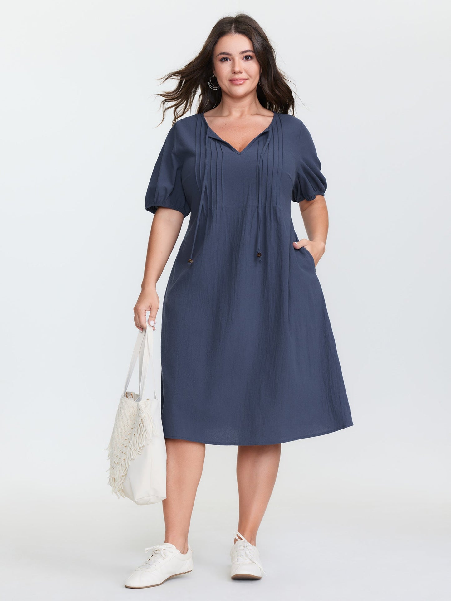 Pure Cotton Toothpick Pleat Mini Dress