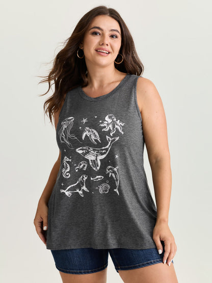 Supersoft Ocean Print Round Neck Tank Top