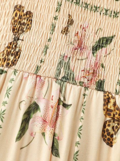 Tropical Collage Print Shoulder Tie Maxi Dress