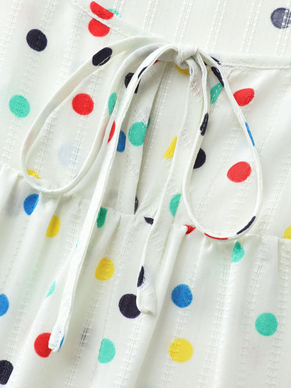 Colorful Polka Dots Drawstring Ruched Blouse