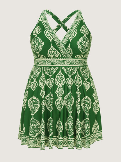 Geometric Print Pocket Swim Dress