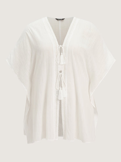 Pure Cotton Tassels Sheer Kimono