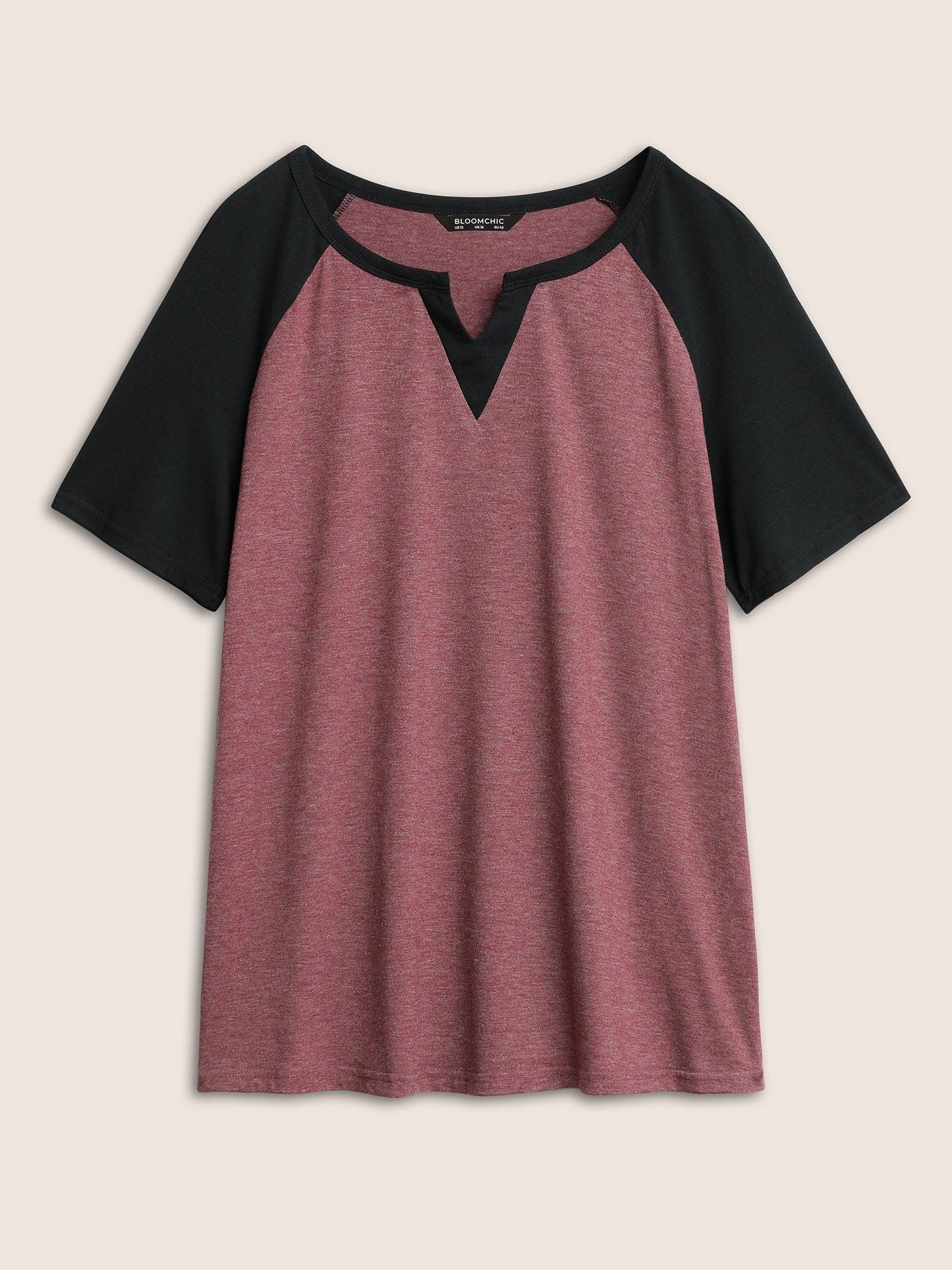 Colorblock Contrast Notched Raglan Sleeve T-shirt