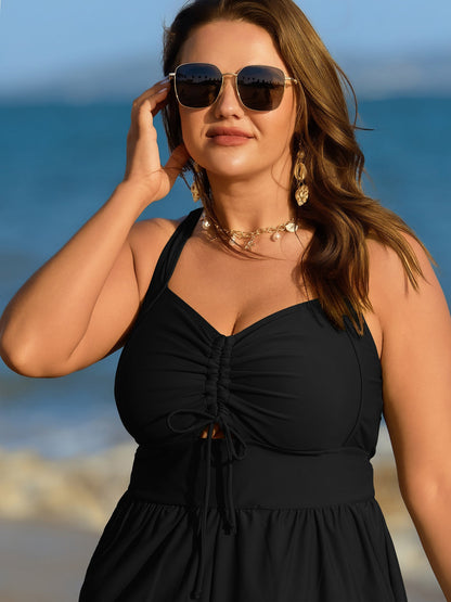 Cut-Out Drawstring Pockets Swim Romper