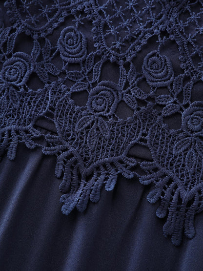 Lace Patchwork Pockets Flowy Midi Dress