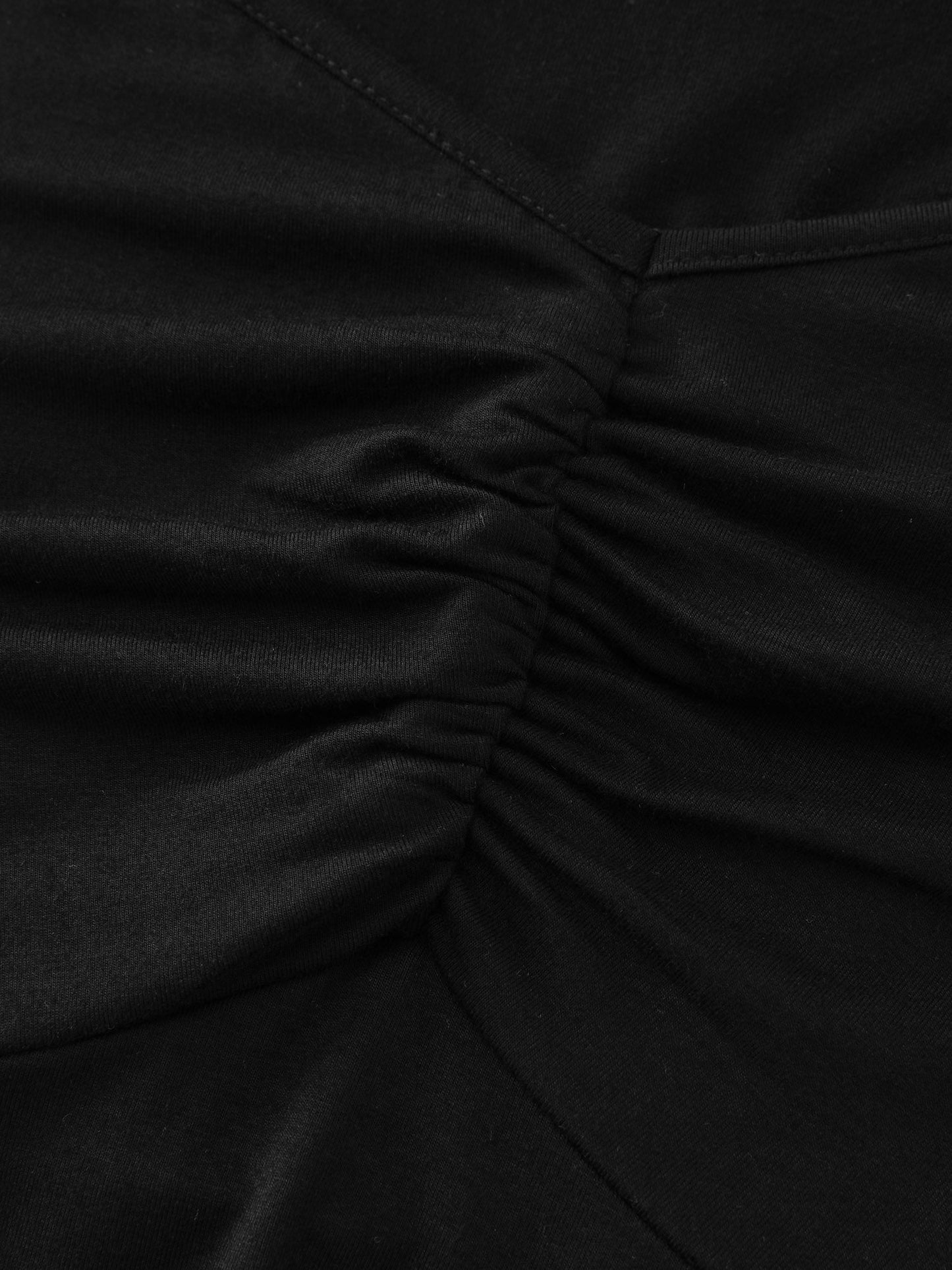 Lace Trim Flared Sleeve Ruched-Front Knit Top