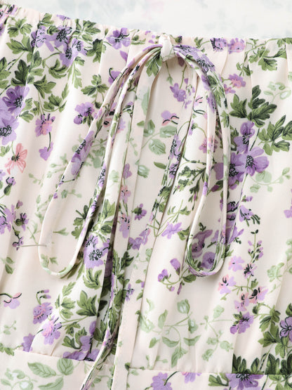 plus size  Floral Print Adjustable Bust-Tie Pockets Midi Dress