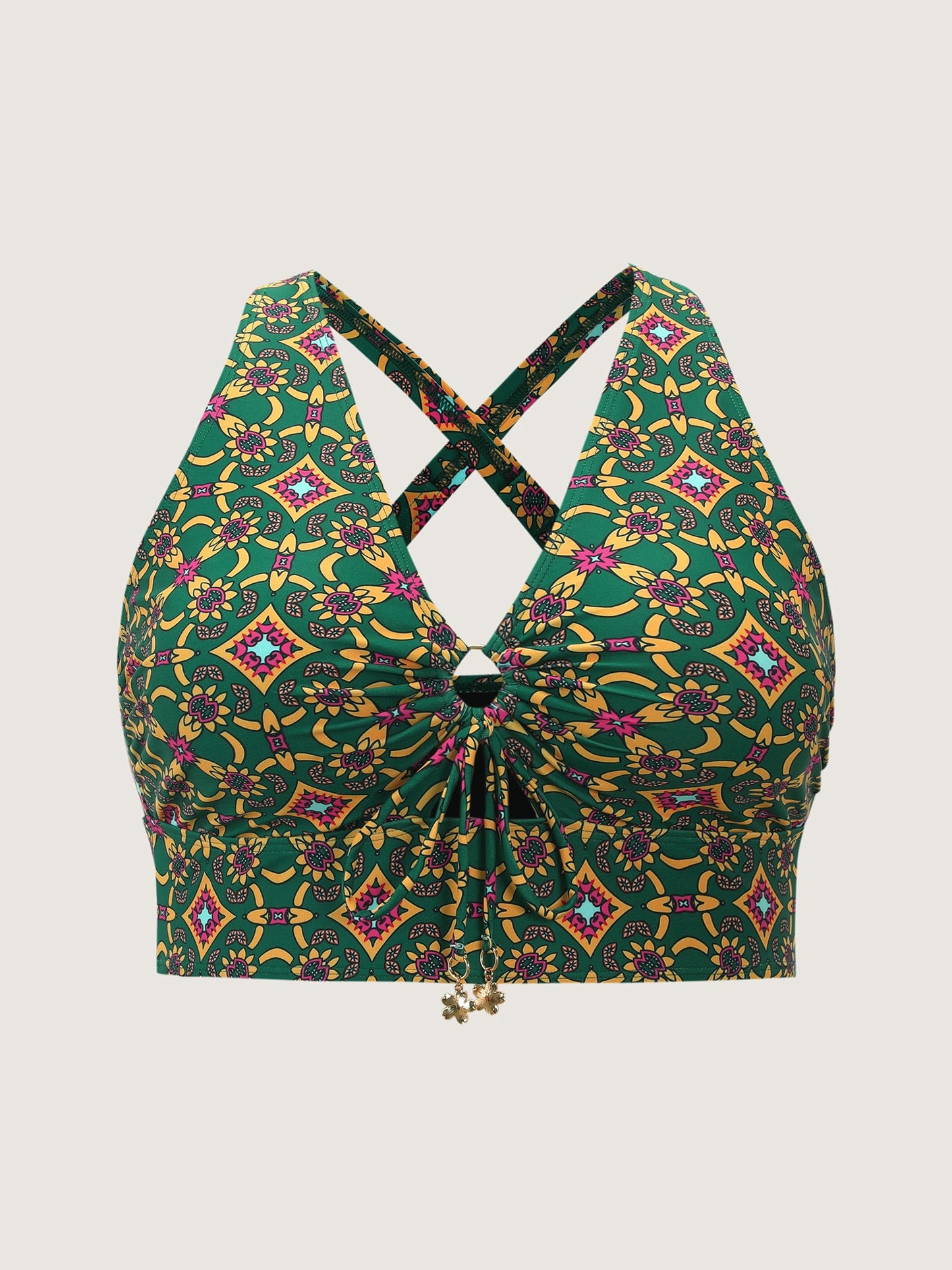 Adjustable Geometric Cut-Out Print Swim Top