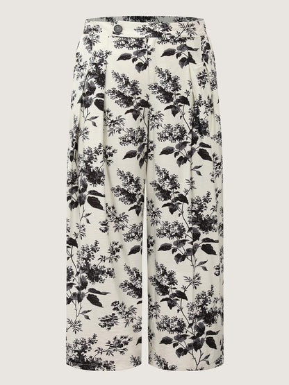 Silhouette Flower Print Wide-Leg Pants