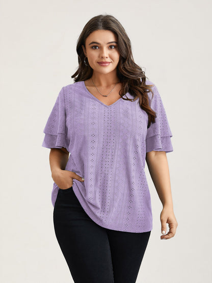 Jacquard Textured Lotus Leaf Sleeve Top
