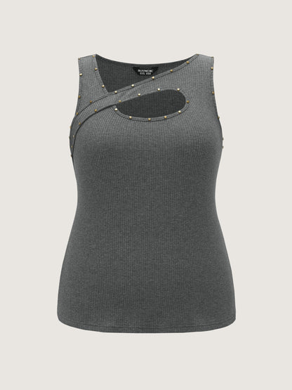 Cotton Ribbed Asymmetric Neckline Tank Top