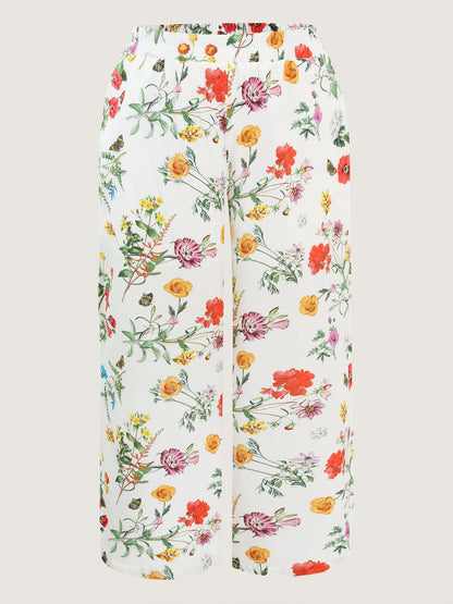 Floral Print Stretchy Waist Wide-Leg Pants