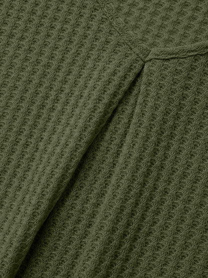 Plain Waffle Knit Scoop Neck Plicated Detail T-shirt