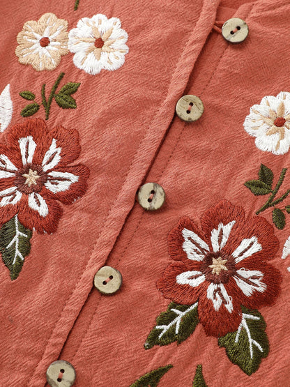 Cotton Floral Embroidery Tiered Mini Dress