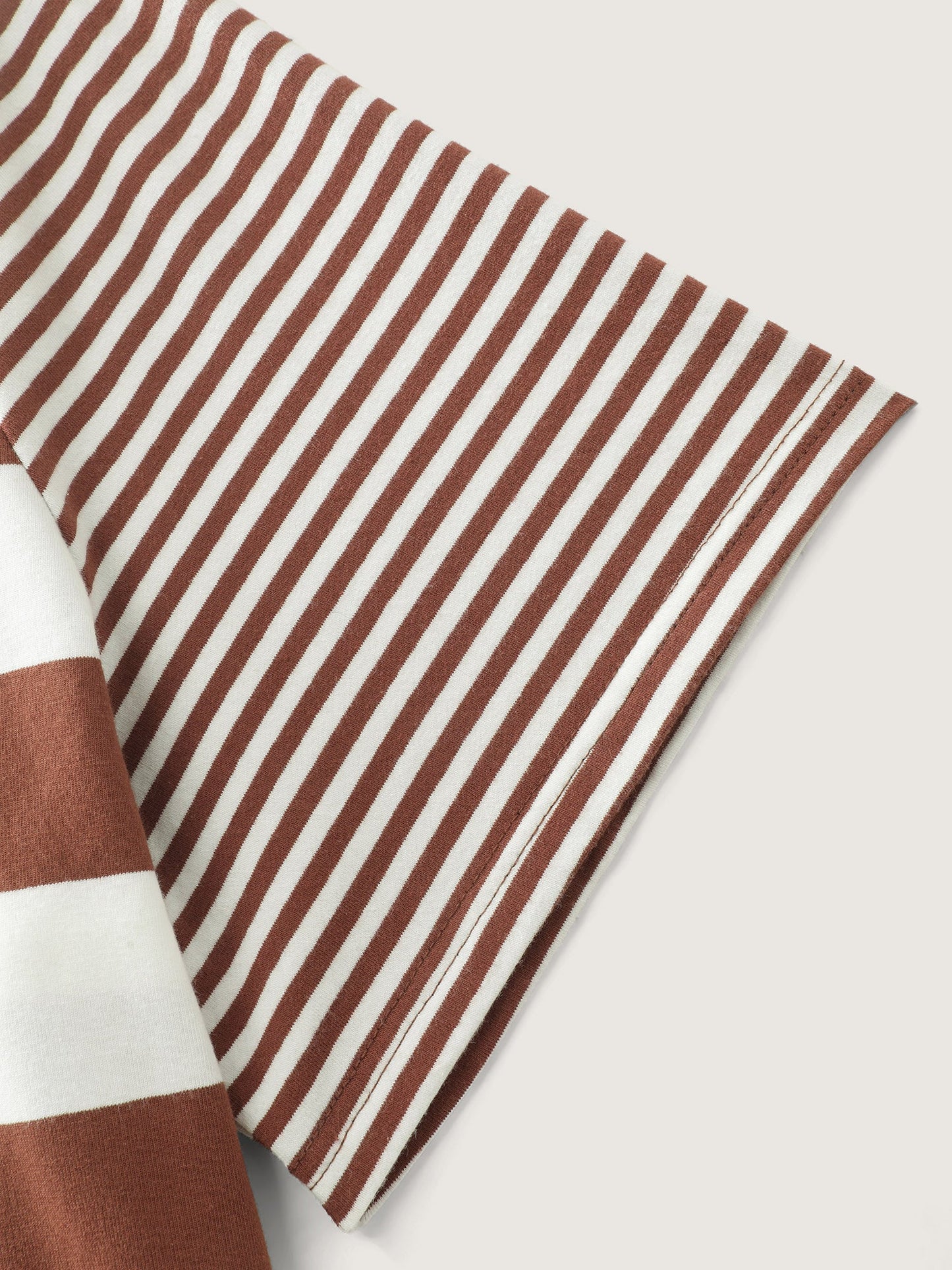 Cotton Striped Print Spliced Round Neck T-Shirt