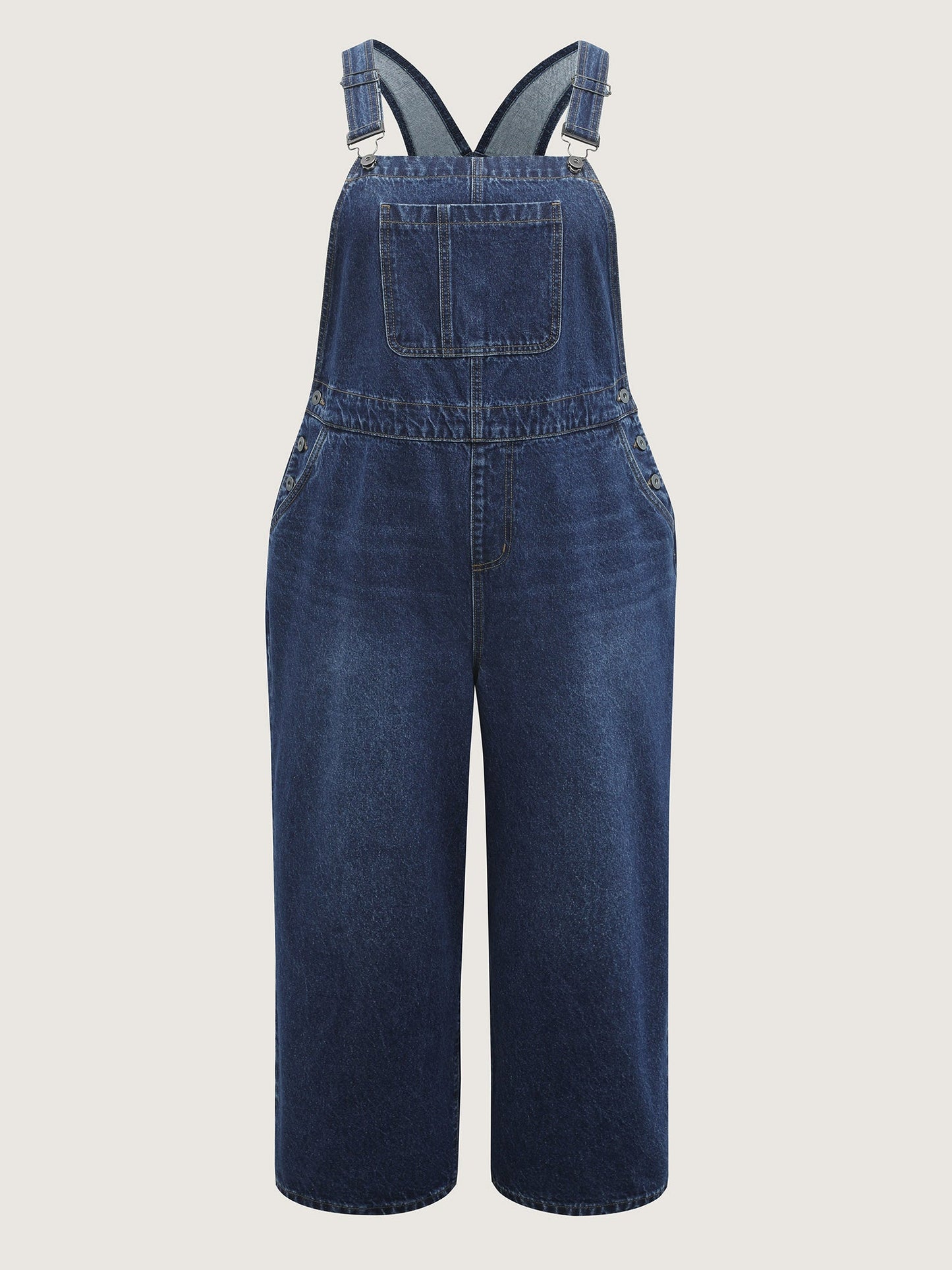 plus size Cotton Relaxed-Fit Side Button Overall Denim Jumpsuit