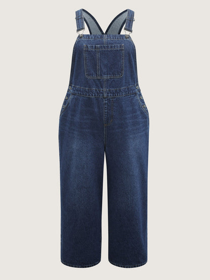 plus size Cotton Relaxed-Fit Side Button Overall Denim Jumpsuit