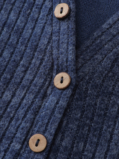 Ribbed Stripe Button Placket T-Shirt