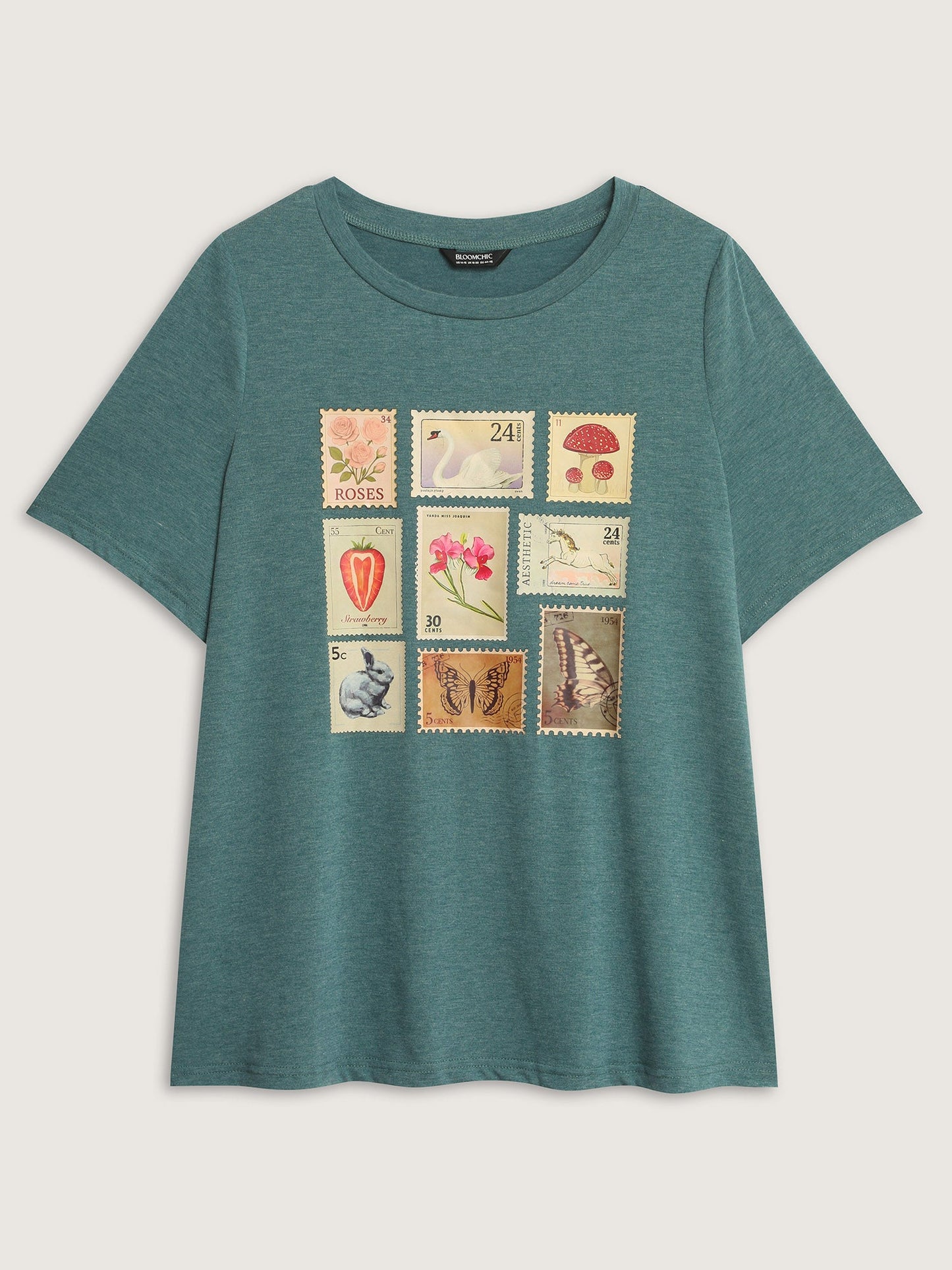 Supersoft Vintage Stamps Print T-Shirt