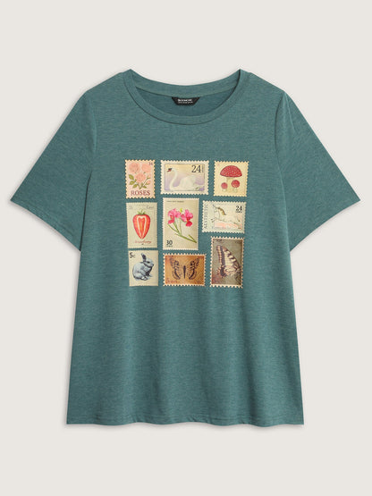 Supersoft Vintage Stamps Print T-Shirt