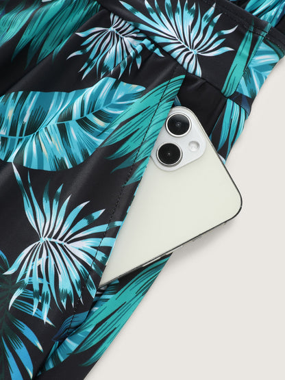 plus size Tropical Flower Print Pockets One-Piece Swimsuit