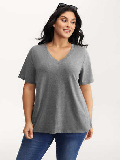 Stretchy Plain V-Neck T-Shirt