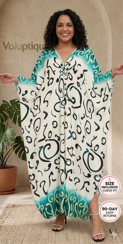 Women Kaftan Dresses Plus Size V-Neck Batwing Sleeves Beach Cover Up Summer Floral Print Caftan Dress